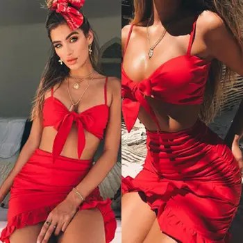 

Hot Sale Women Ladies Fashion Casual Summer 2 Pcs Clothing Set Bodycon Solid Tank Top And Skirt Outfit Set Party Clubwear