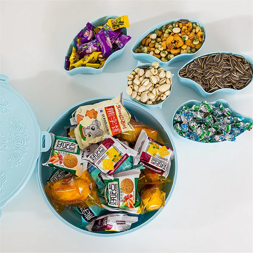

1PCS European Style Nuts Candy Box Dessert Fruit Cake Tray Plastic Storage Box Creative Dried Fruit Plate Sub-melon Seeds Dish