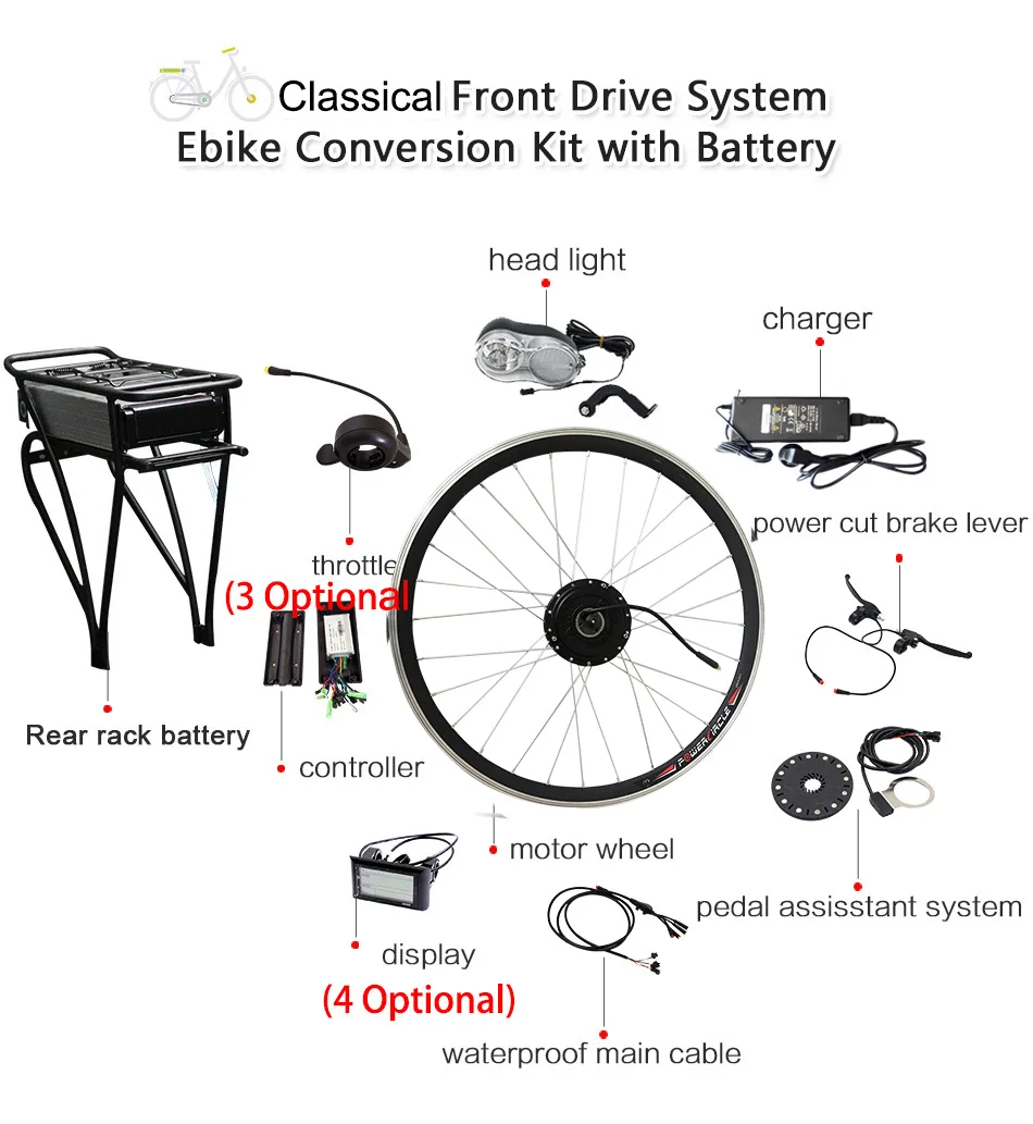 Clearance Electric Bike Kit 36V 250W-500W Motor Wheel With 36V12AH Rear Rack Battery for 26" 700C(28" ebike Electric Bike Conversion Kit 5