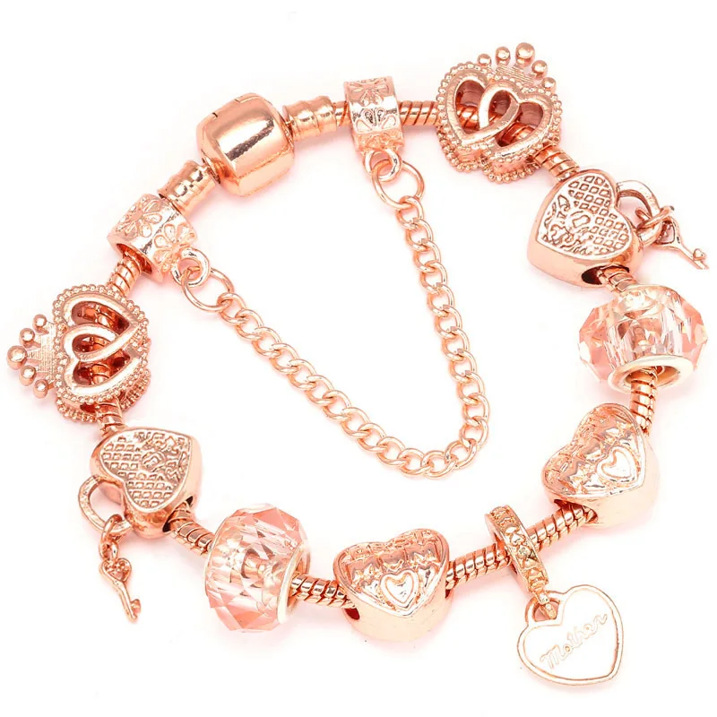 

Boosbiy Luxury Brand Women Bracelet Unique Rose Gold Crystal Charm Bracelet For Women DIY Beads Bracelet & Bangle Jewelry Gift