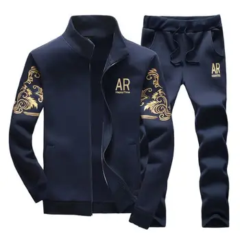 

2Pcs/Set Men Floral Letter Print Long Sleeve Sweatshirt Jacket Pants Tracksuit hot