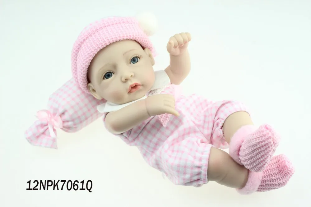 NPK кукла мини 12 дюймов мягкая полностью тело силиконовая кукла реборн спящие новорожденные дети Bebes реборн Реалистичная кукла для подарка игрушка для ванны - Цвет: pink