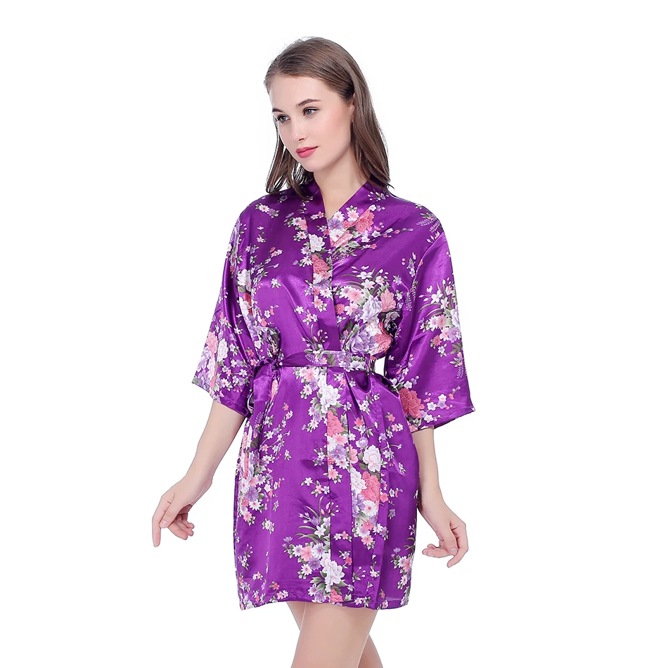 Для женщин шелковый атлас Короткие ночной халат одноцветное кимоно халат Мода Для ванной халат сексуальный Для ванной Халат peignoir Femme