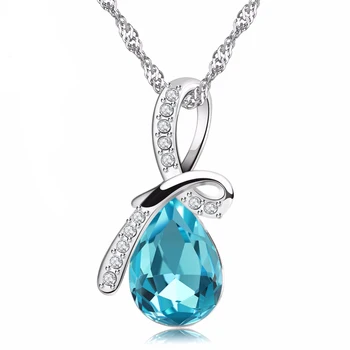 

Water Drop Blue Crystal Necklace Gift Bowknot Cubic Zirconia Necklaces & Pendants for Women Chain Jewelry Bijoux Femme