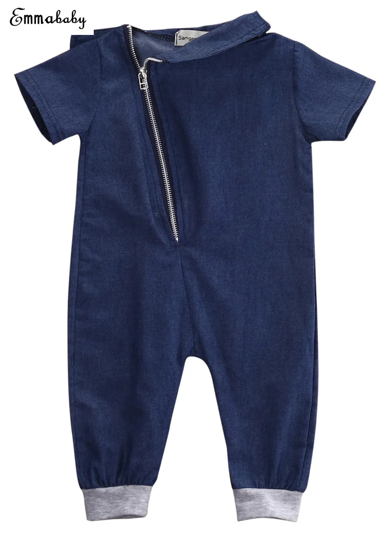Emmababy Denim Newborn Toddler Baby Boy Long Sleeve Zippers Romper Jumpsuit Playsuit Outfits