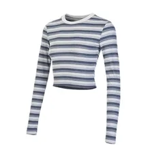 Женский фитнес-укороченный топ, футболка с длинными рукавами в полоску, быстросохнущая высокоэластичная рубашка в стиле ретро для йоги, топы, спортивные футболки для бега, одежда