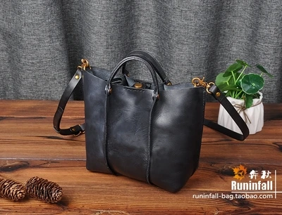 Кожаная дизайнерская сумка ручной работы в стиле ретро с растительным дублением для девушек, роскошная сумка из натуральной кожи, маленькая сумка на плечо для женщин - Цвет: Black
