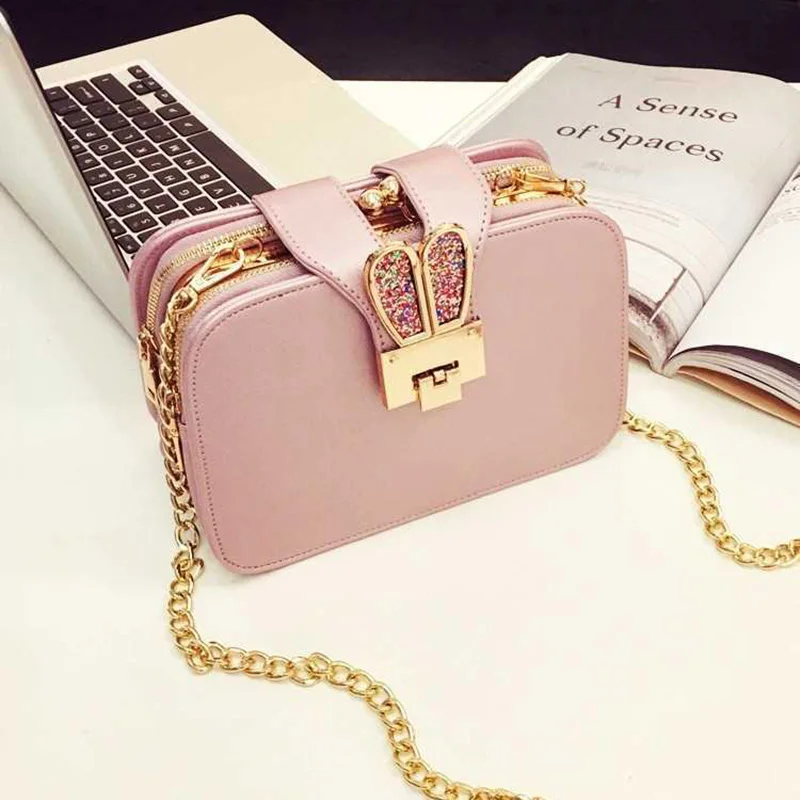 Women Handbags Casual Rabbit Ear Crossbody Shoulder Bags Fashion Chain Designer PU Leather Metal Lock Mini Square Bag SS0417 (8)
