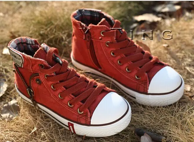 Новая весенняя детская парусиновая обувь, модные кроссовки для мальчиков, брендовая детская обувь для девочек, джинсы для малышей, джинсовые ботинки на плоской подошве, YSA660 - Цвет: Красный