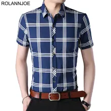 R.N.J. Бизнес Формальное крест рубашки в клетку Для мужчин s одежда короткий рукав мужская одежда рубашки Повседневное Slim fit Для мужчин социальной рубашка