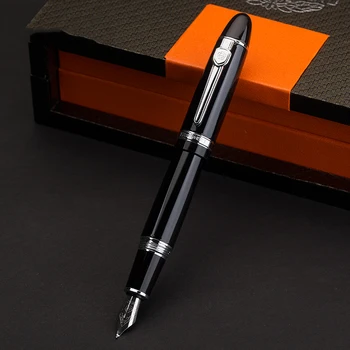 

Hero Screw Open Silver Clip 0.5mm Fountain Pen/1.0mm Bent Nib Art Calligraphy Pen Thick Black Ink Pens with An Original Gift Box