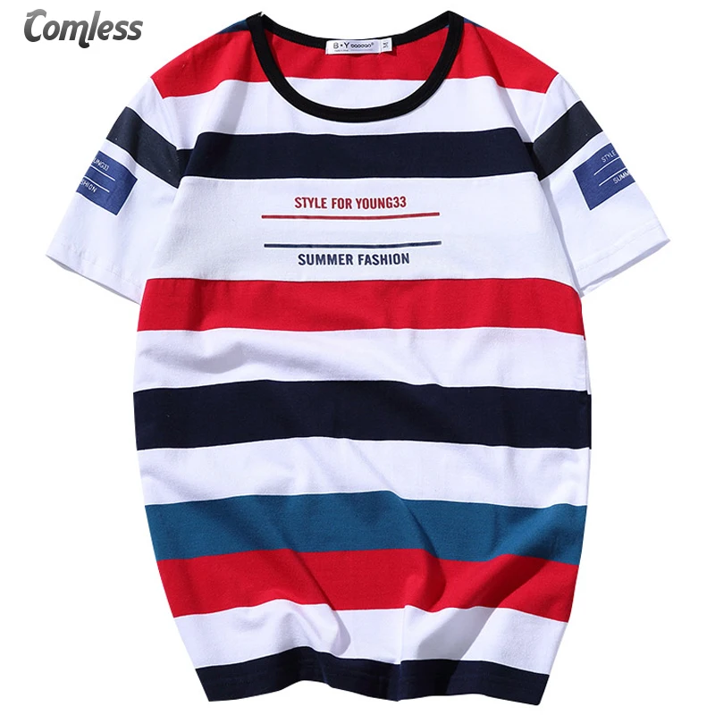 

2017 Summer New Fashion Brand Clothing Men T Shirt Letter Striped Slim Fit Short Sleeve Tee Shirts Men Korean Casual T-Shirt 6XL