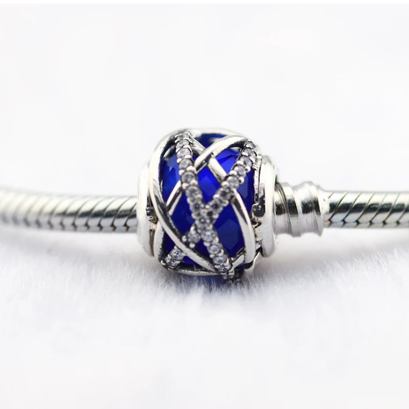 Подходит для Pandora шармы браслеты бусины Galaxy с королевским синим CZ стерлингового серебра 925-ювелирные изделия