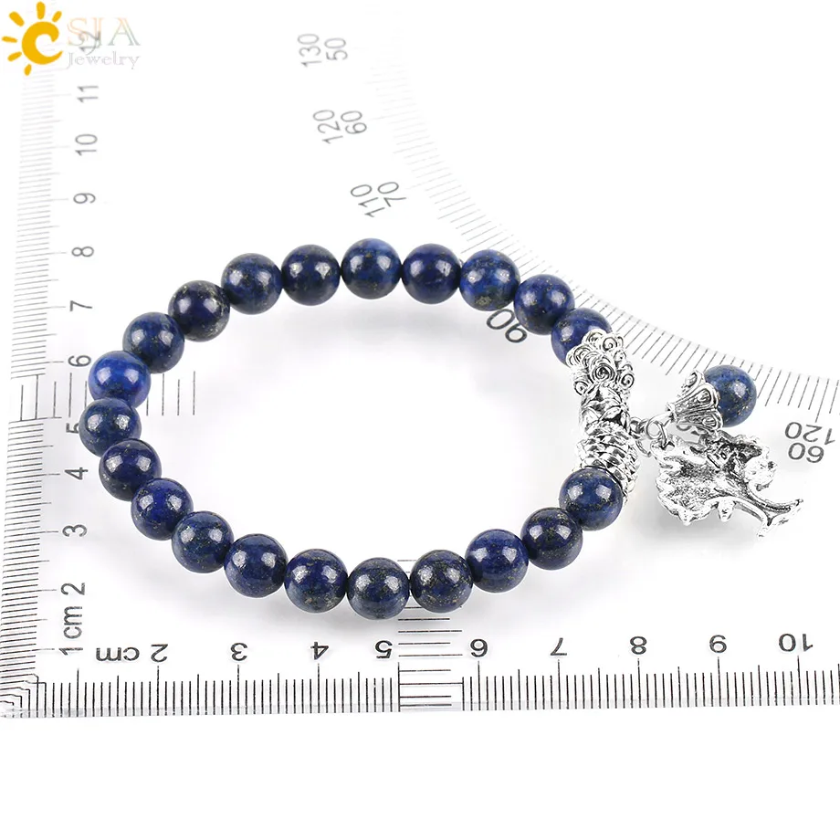 CSJA Bracelet à perles Lapis Lazuli naturelles pour les chakras, pour la guérison et la méditation Reiki, pendentif arbre de la vie, bijou énergétique, perle pierre naturelle , bracelet pierre naturelle  E747