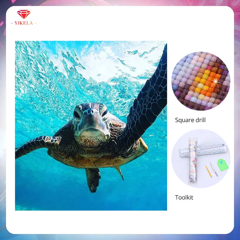 

YIKELA 5D Diamond Painting Full Square Painting Diamond Embroidery DIY Sea Turtle Poster Home Decoration Accessories Stickers