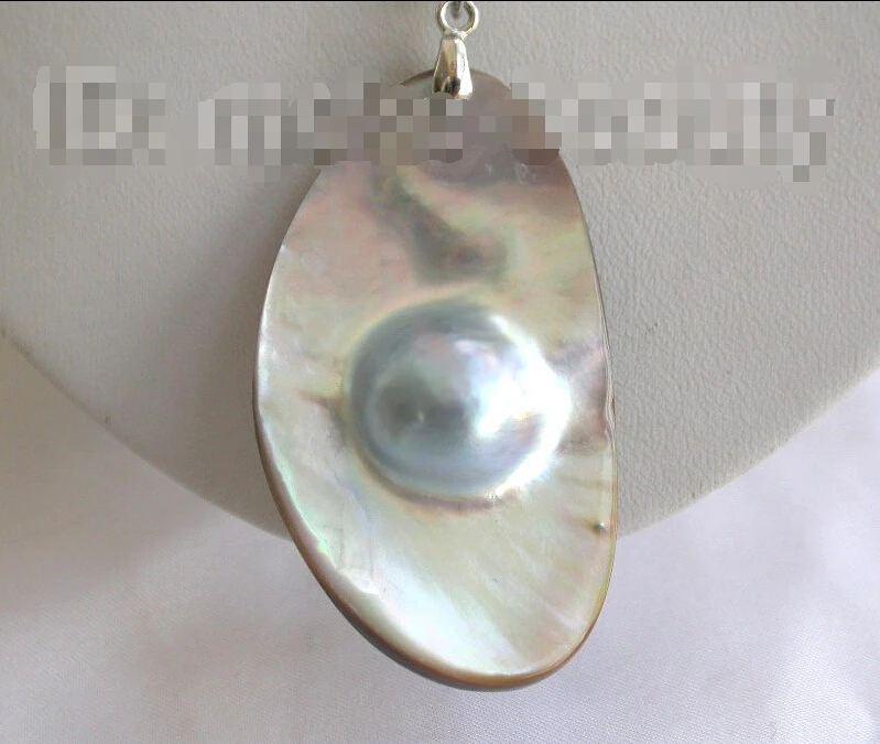 

FREE shipping>>>>>>stunning big 53X31mm baroque gray south sea mabe pearl necklace Pendant b172
