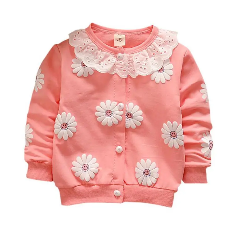 Яркие разноцветные куртки толстовки с цветочным рисунком, теплые детские топы, одежда, куртка с капюшоном, Осень-зима - Цвет: Розовый