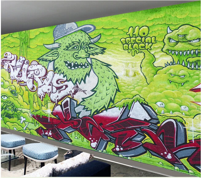 Custom kids wallpaper, painted monster graffiti murals for KTV hotel
