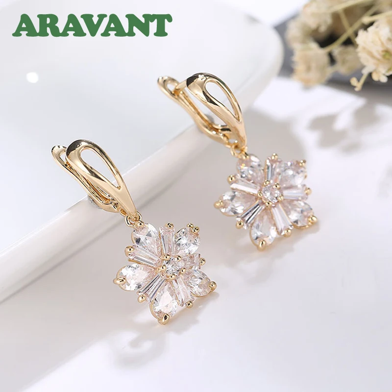 

Snowflake Drop Earrings For Women With AAA Cubic Zirconia Gold Color Flower Earrings Wedding Jewelry Female Accessories