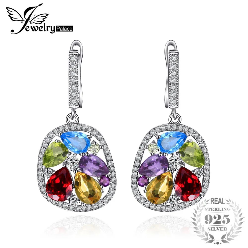 JewelryPalace Luxury 5.3ct Amethysts Garnets Peridots Blue Topazs Dangle Earrings 2018 New Jewelry Nice Gift For Woman/Daughter