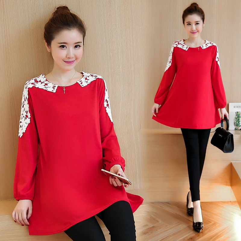 

2019 new winter fashion pregnant women dress long-sleeved T-shirt Korean yards pregnant women