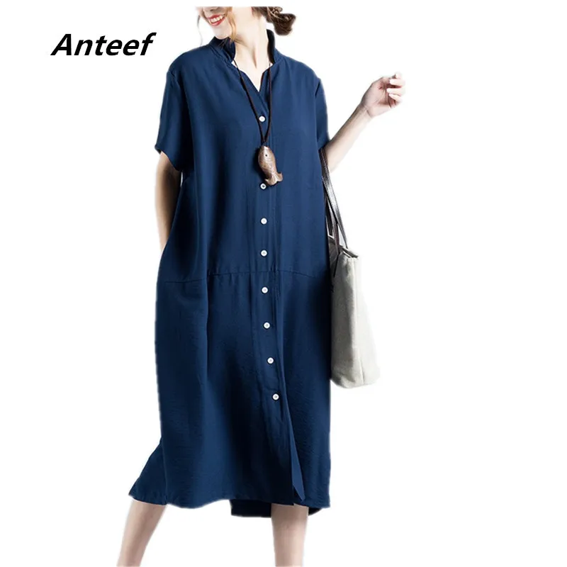 cotton linen vintage plus size women casual loose long summer shirt ...