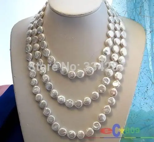 

FREE SHIPPING>>>@@ > LONG 64" 14MM WHITE COIN FW CULTURED PEARL NECKLACE