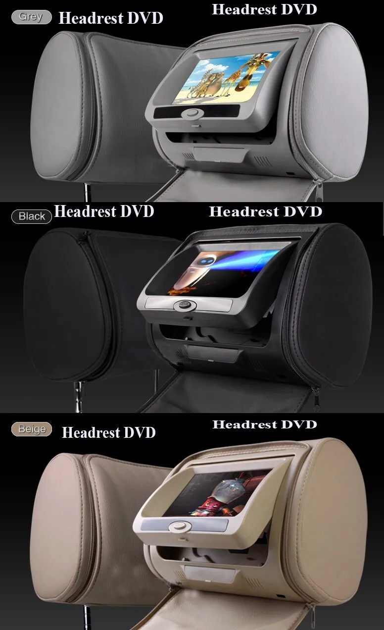 Perfect one pair 2X 7"inch car headrest DVD player,with zipper cover,USB/SD,32 bit wireless Game,IR,FM,for car,3 color Black,Beige,Grey 7 Perfect one pair 2X 7"inch car headrest DVD player,with zipper cover,USB/SD,32 bit wireless Game,IR,FM,for car,3 color Black,Beige,Grey 7