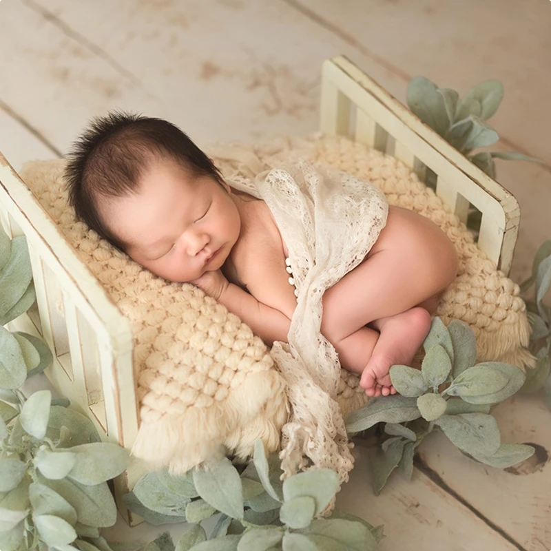 Premium Quality Wood Baby Photo Props for Boy or Girl Newborn Photography Prop  Baby Doll Bed White 