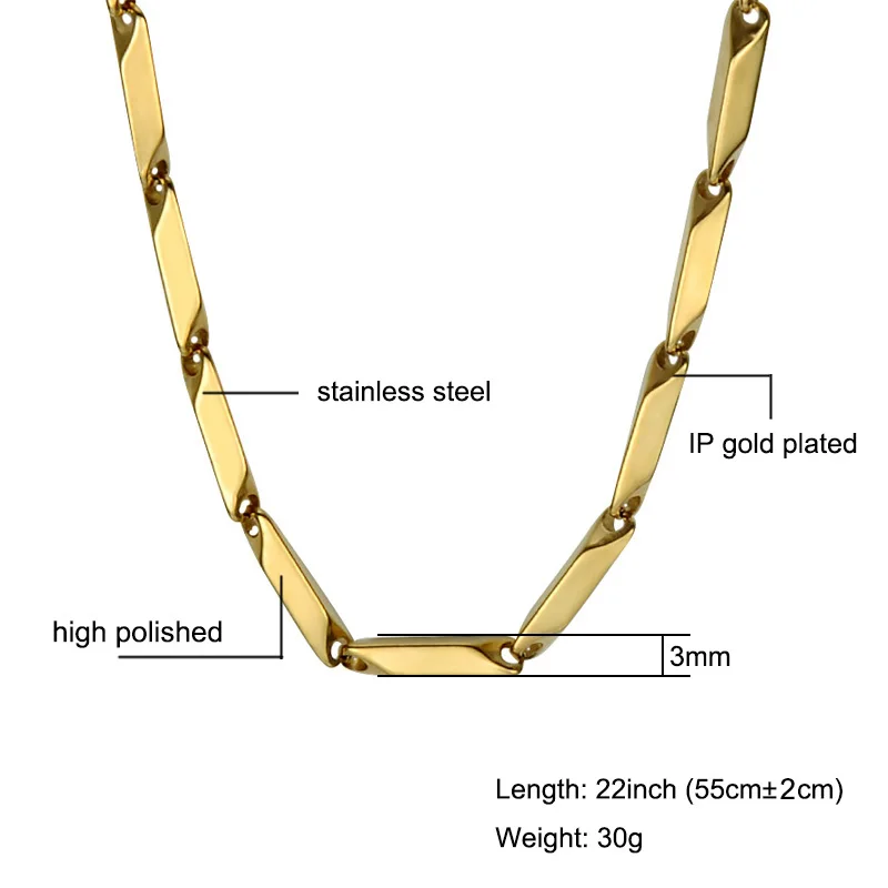 Хип полированный Золотой Цвет Титан Нержавеющая сталь 55 см длинная палка Абердин цепи ожерелья для мужчин ювелирные изделия