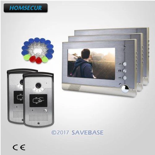 

HOMSECUR 2 Outdoor Units + 3 Indoor Units 7inch Video Door Entry Call System with One Button Unlock for Home Security