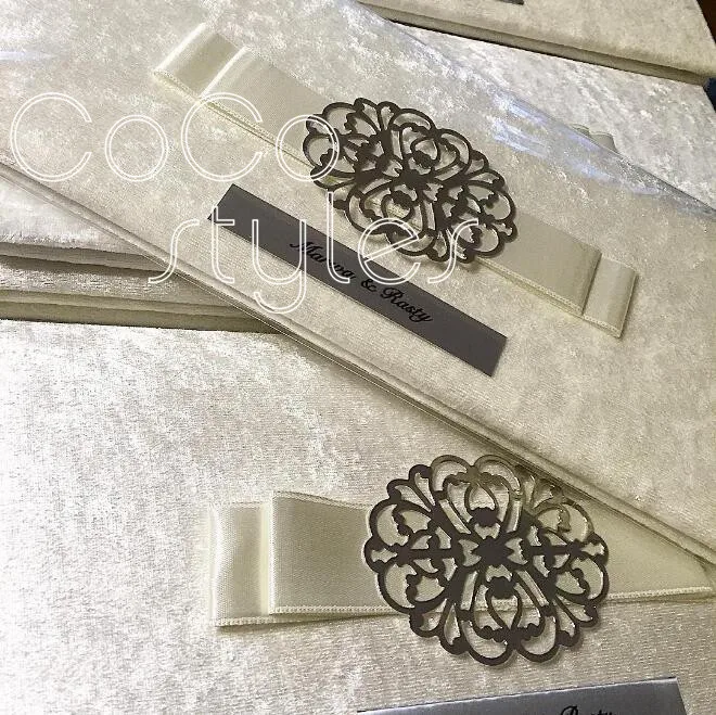  Cocostyles bespoke premium velvet folded foiling invitation card with laser cut logo and ribbon bow - 32867943419