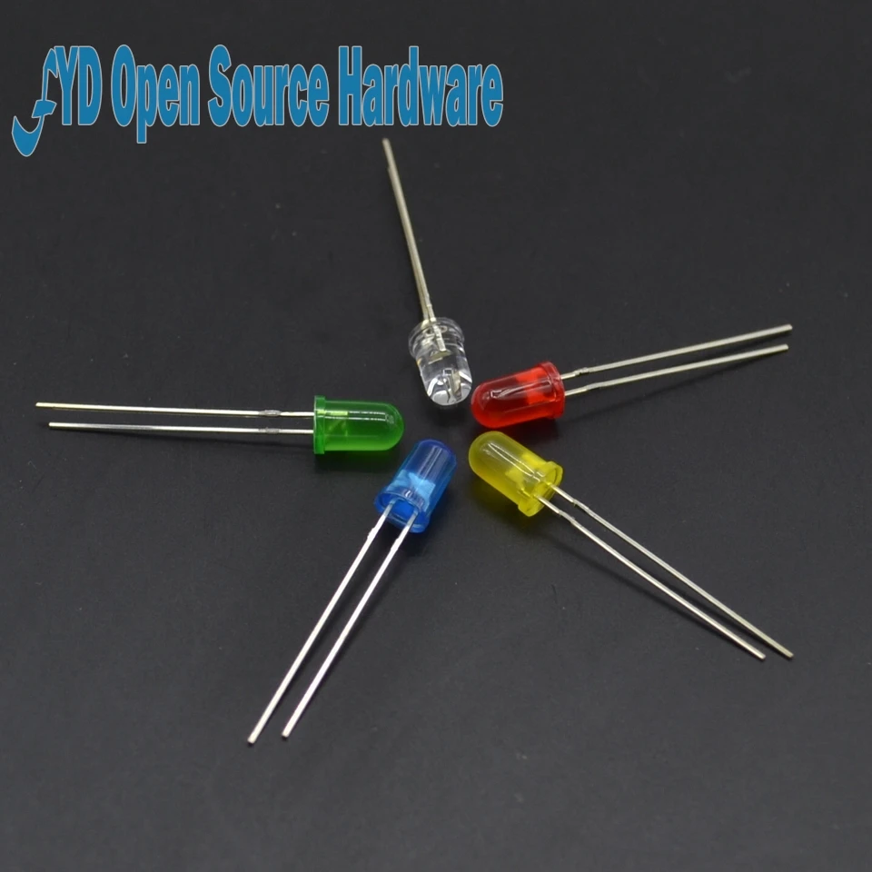 

100Pcs 5 Colors F3 5MM Round LED Assortment Kit Ultra Bright Water Clear Green/Yellow/Blue/White/Red Light Emitting Diode