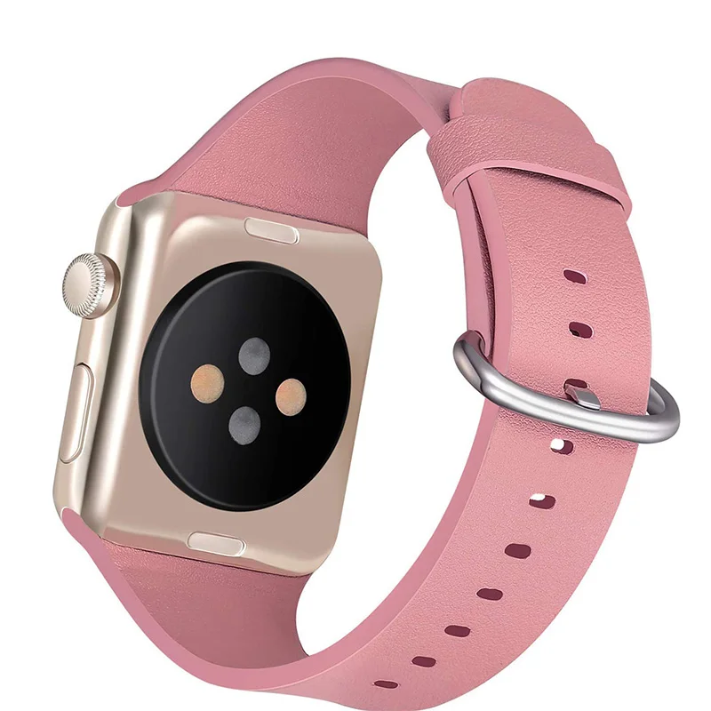 Ремешок из натуральной кожи для Apple Watch Band 4 5 44 мм 40 мм 42 мм 38 мм браслет для iwatch series 3 2 1 Аксессуары для часов - Цвет ремешка: Pink
