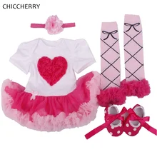 Комплект одежды для маленьких девочек из 4 шт. с кружевом и аппликацией «Love», Одежда для новорожденных, одежда для девочек на день рождения, праздничная одежда для детей, подарок