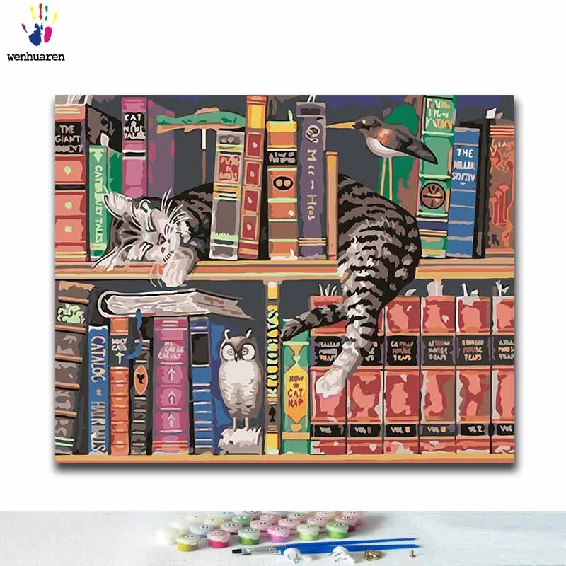 

DIY Coloring paint by numbers Animals on the shelves paintings by numbers with kits 40x50 framed