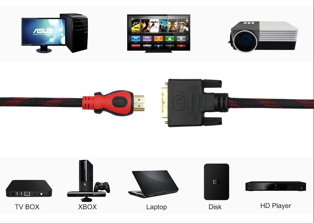 Для ЖКД DVD HDTV STB xbox проектор PS3 оплетка 3D 1080P HDMI к DVI DVI-D 24+ 1 pin Кабели адаптера 1,5 м 3 м 5 м 10 м HDMI штекер к DVI