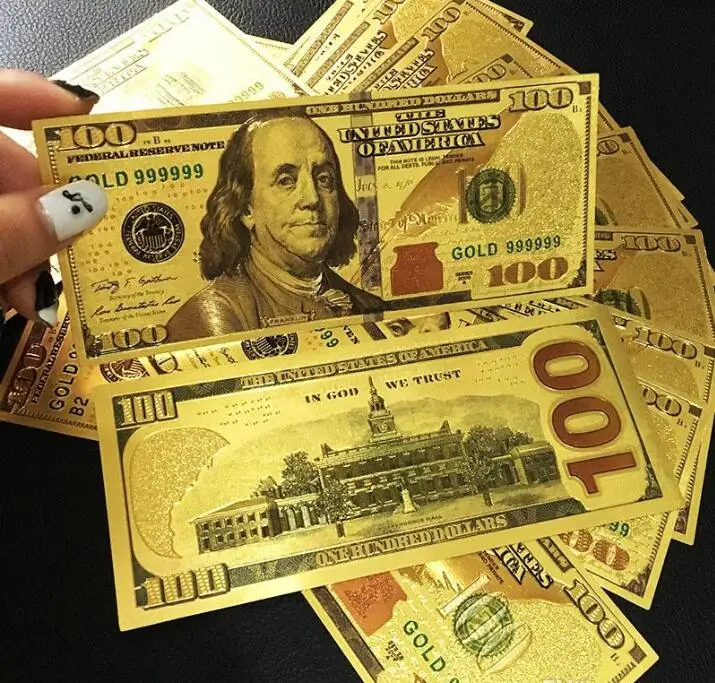 

Props Money 24K Gold Foil Dollar $100 USD Bills Commemorative Collections Banknote Colorful fake Paper Money Home Decor Arts Chr