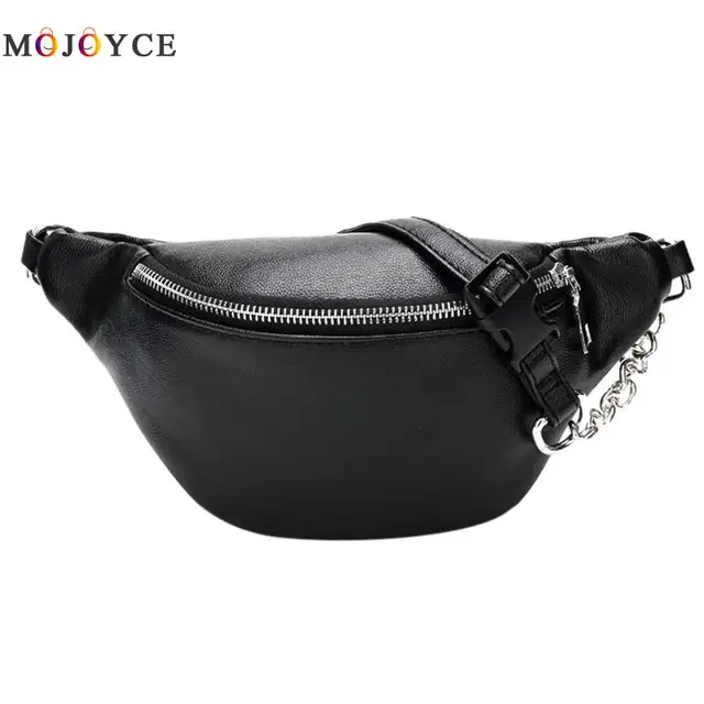 Zipper PU Leather Fanny Pack Women Shoulder Chest Bag Lady Belly Belt Bag Multifunctional Waterproof Waist Pack Black White