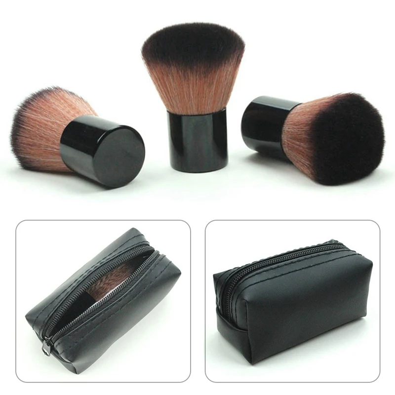 

1pc Black Makeup Brushes Powder Cosmetic Brush Face Blush Contour Brush Kabuki Brush Makeup Tools With Bag