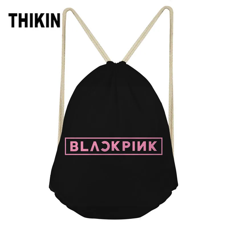 

THIKIN Blackpink K-pop Printing Women's Drawstring Bag Girls School Bags Casual Small Backpack Storage Bag Softback Korean