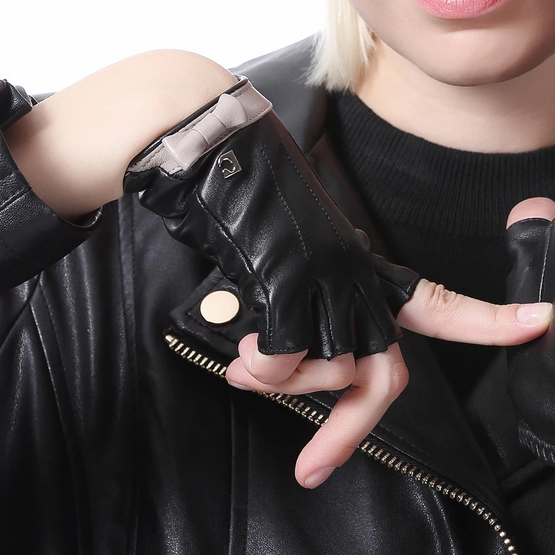 

women fashion elegant real leather cute fingerless half finger gloves