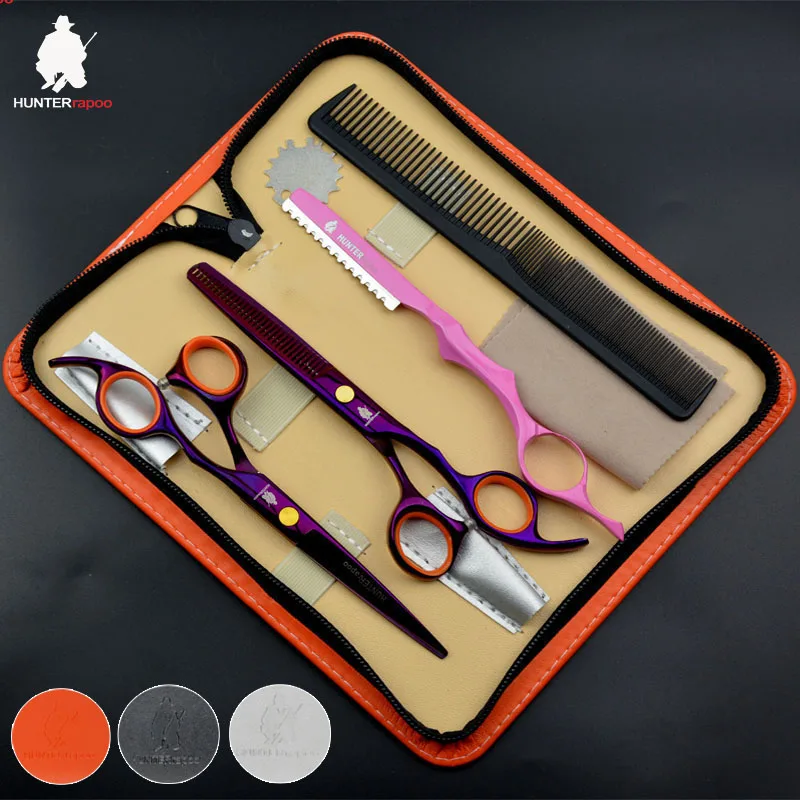 

50% Off Free Shipping HUNTERrapoo barber scissros set for hairdressing razor cutting thinning scissors HT9162 Haircut shears kit