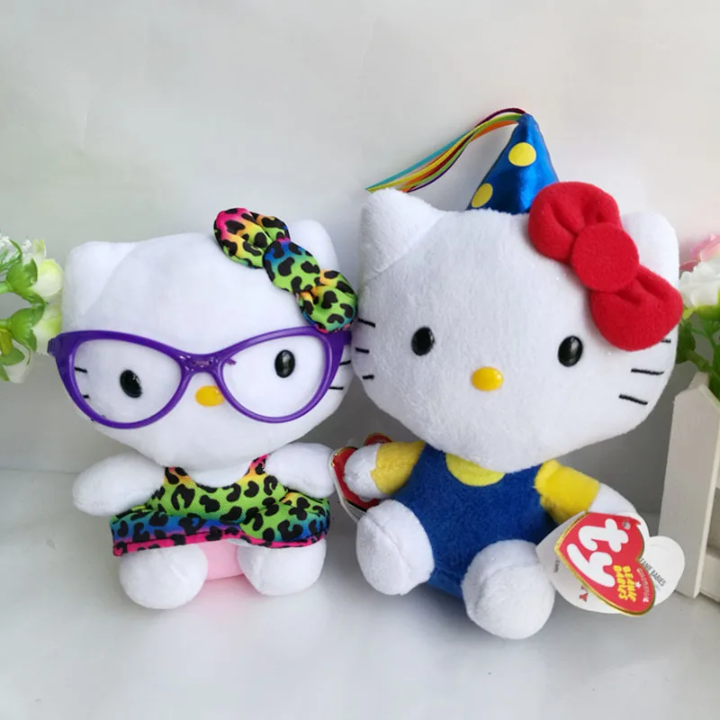 Ty Original Hello Kitty Plush Toy Leopard Skirt Glasses Cat Kawaii