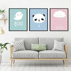 Nordic мультфильм животных холст картины BOO облака панда книги по искусству плакат Настенная картина стены домашний декор Малыш декор в