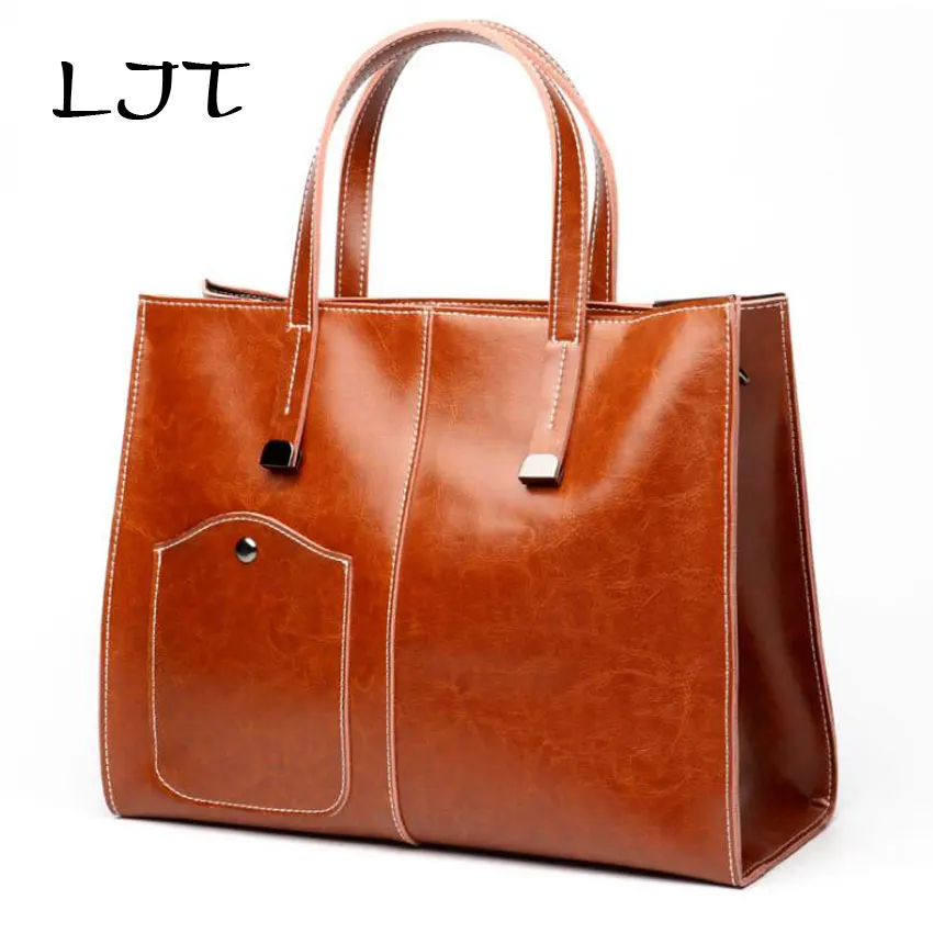 

LJT Women's Split Leather Handbag Women Shoulder Bags Designer Brand Female Luxury Handbags Luxury Lady Tote Large Capacity