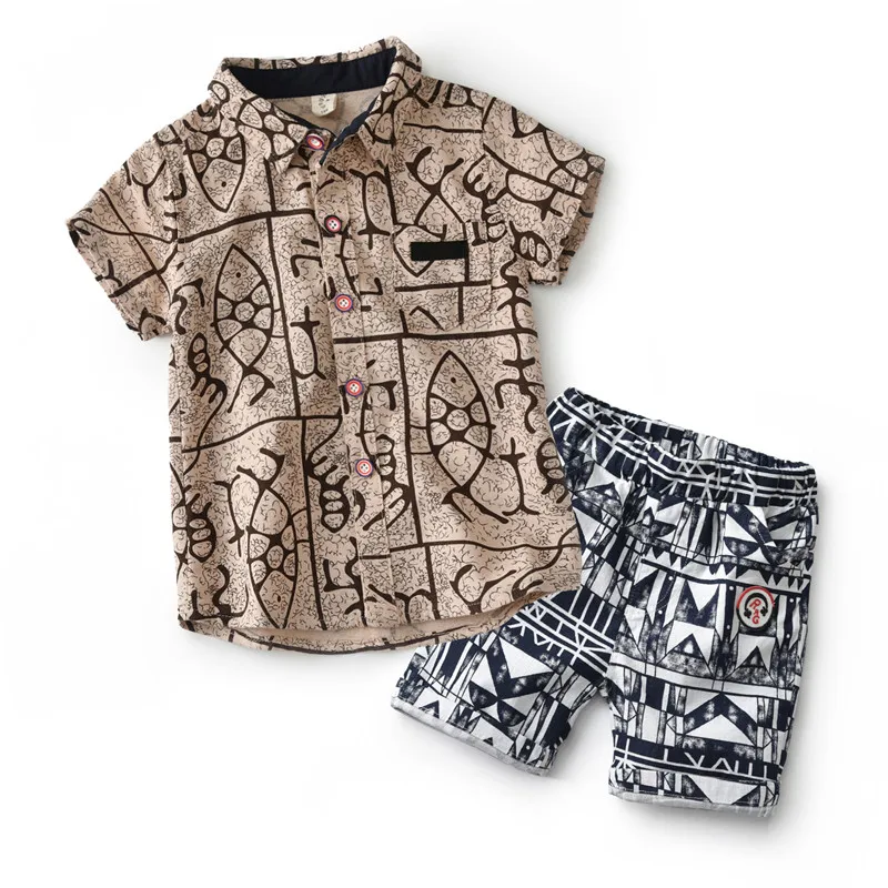 Комплект одежды для детей от 2 до 6 лет, Пляжная футболка шорты, хлопок, Европейский костюм летняя повседневная одежда с цветочным рисунком комплект одежды для мальчиков - Цвет: fish