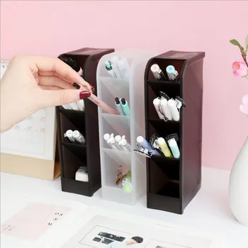 

Multi-function 4 Grid Desktop Pen Holder Office School Storage Case Clear White Black Plastic Box Desk Pen Pencil Organizer