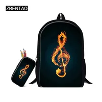 ZRENTAO  2PCS/Set children school backpack with pencil case high quality learning composition girls bookbag musical note mochila