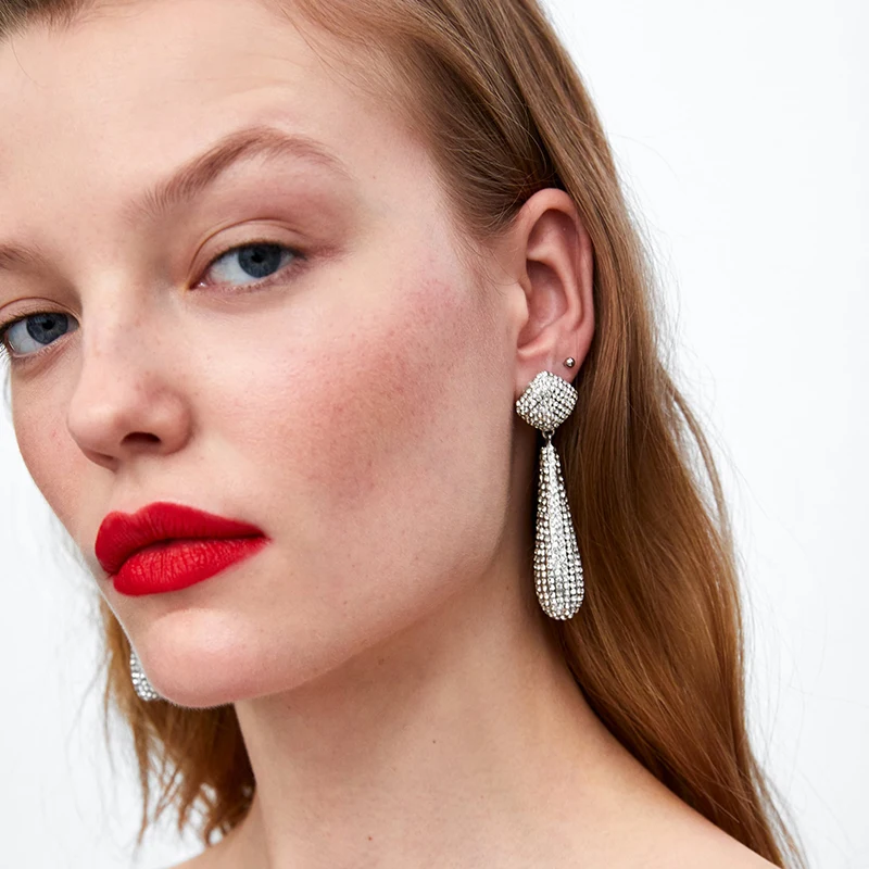 

FASHIONSNOOPS Brand Luxury Wedding Crystal Shiny Drop Earrings Women Party Charm Drop Earrings Hot Design Maxi Statement Jewelry